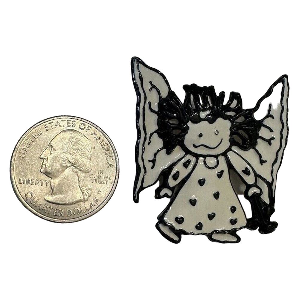 Rare Beautiful Black & White Enamel Steinmetz Brooch Pin Girl Angel